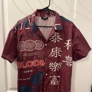 Man Burgundy Graphic Print Casual Shirt